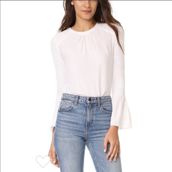 A.L.C. Sidra Blouse Ruched Smocked Cream Long Sleeve Top Size 2 - Picture 1 of 13